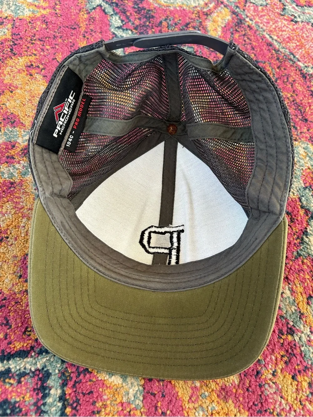 Portland Gear | Unisex Grey/Black ‘P’ Trucker Hat Olive Bill Adjustable Back OS